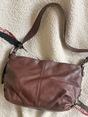 Vintage Coach Perforated Brown Women's Leather Hobo City Shoulder Bag